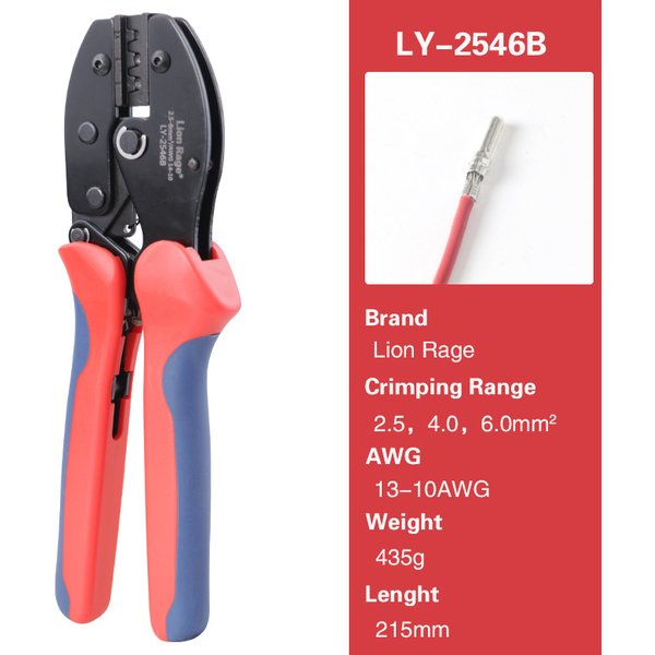 Pince à sertir solaire Lion Rage LY-2546B, pince à cliquet 9 pouces pour sertissage de câbles et connecteurs PV MC2.5/4/6mm² 14-10AWG