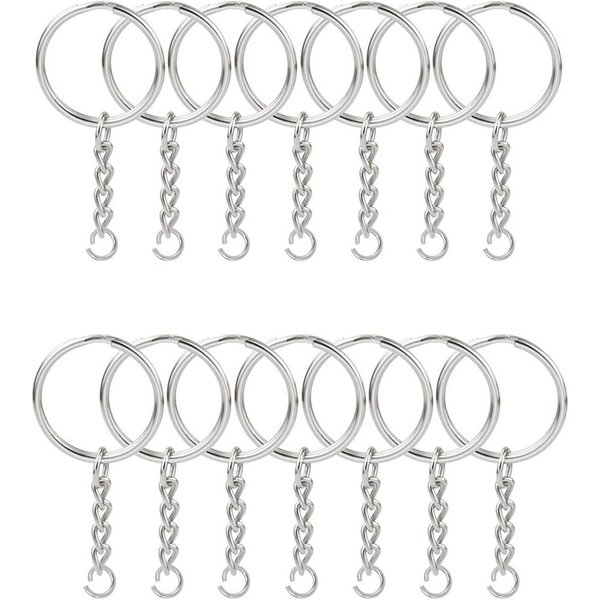 30PCS Split Key Ring with Chain 1 Inch and Jump Rings Silver Color Metal Parts with Open Jump Ring and Connector DIY Jewelry