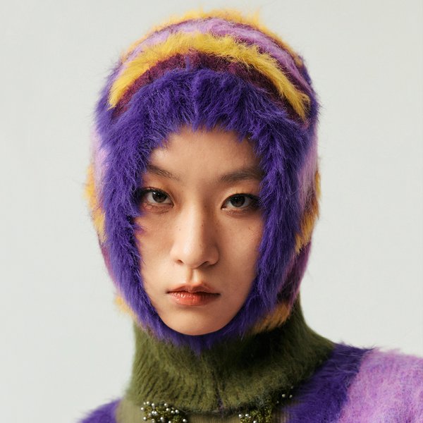 Cagoule en laine mélangée pour femme, chapeau tricoté, couleur contrastée, moelleux, rétro, protection du cou, un Skullies, nouvelle collection hiver