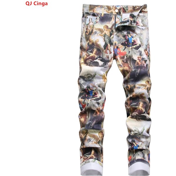 Herren 3D-gedruckte Jeans, Weiße Stretch-Denim-Hosen, Freizeithosen in Asiatischen Größen 28-40. Neu 2026