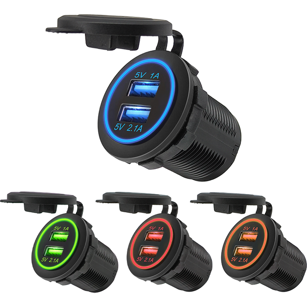 Dual USB Charger Socket Adapter Waterproof Power Outlet 3.1A LED Digital Display for 12V/24V Car Boat Marine RV Motorcycle D5