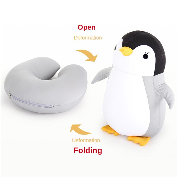 Oreillers de voyage déformables en forme de U, coussin de pingouins d'avion, jouet en peluche, oreiller de cou, voiture, bureau, sieste, appui-tête, oreiller de cou 2 en 1