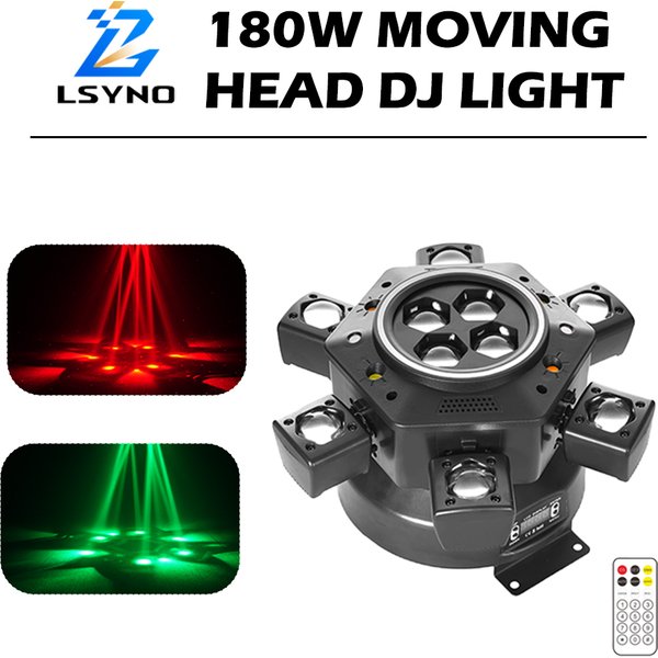 Projecteur de scène LED rotatif 180W à 6 bras, effet disco, télécommande, mini faisceau, tête mobile DMX512, pour discothèque, soirée, bar