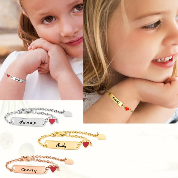 Kunden spezifisches Herz armband für kleines Mädchen junge, gravierbares ID-Namens armband, personal isiertes Geburtstags geschenk der Edelstahl kette
