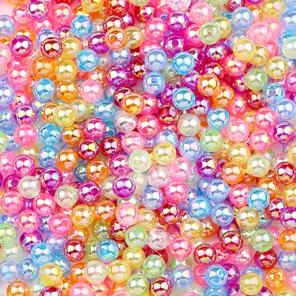 100 pièces 6/8/10mm perles d'imitation acrylique, couleurs mélangées aléatoires, couleur AB, avec trou perle ample bricolage matériel de bijoux faits à la main