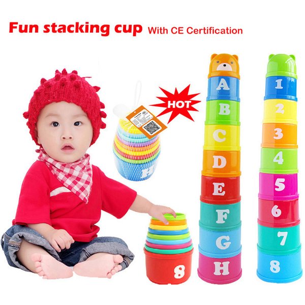 9 Teile/satz Lustige Stapeln Tassen Spielzeug Baby Regenbogen Tassen Stapeln Turm Kinder Frühen Pädagogisches Spielzeug Jungen und Mädchen Lernen Spielzeug geschenke