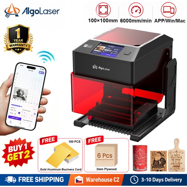 AlgoLaser PIXI Mini Lasergraviergerät 100×100mm 6000mm/min Touchscreen WiFi APP-Steuerung Desktop-Lasermarkiermaschine Holz Leder Acryl Gravur Schneidemaschine, kostenloser Versand, CZ-Lager, 1 Jahr
