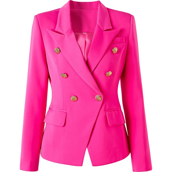 Bright Color Spring Autumn Women Hot Pink Slim Chic Fashion Street Lady Quality Blazer Outer Wear Jackets