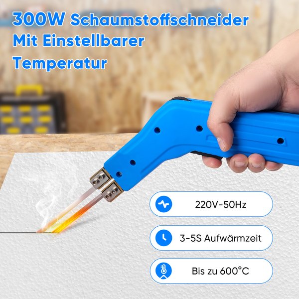 Styroporschneider mit Nichrom-Klingen, 0-500 ° C 300W Heißdrahtschneider, Metall, geeignet für Styropor, EPS, EPP, KT-Board, EVA, PU