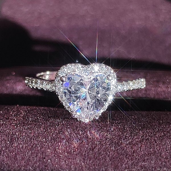 Heart Shape Pink Silver Color Cute Fashion Promise Ring for Women Girl Party Gift Finger Free Shipping Items R1707