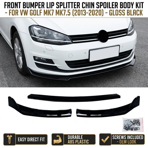 Für VW Golf MK7 MK7.5 Frontsplitter Spoilerlippe Karosserie-Kit R GTD GTI TSI TDI 2013-2020 Hochglanzschwarz Frontstoßstangenlippe Splitter Kinnspoiler Diffusor ABS-Kunststoff Langlebig Direkte