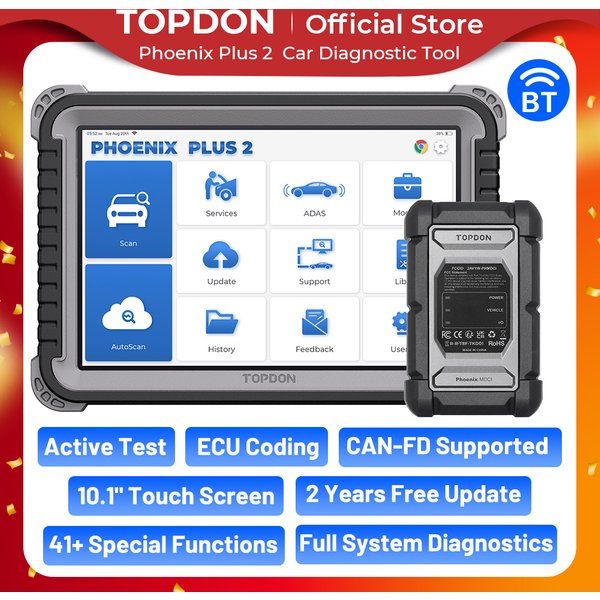 Topdon Phoenix Plus 2-Kfz-Autodiagnosetool, ECU-Codierungsscan, VAG, bidirektionaler professioneller OBD2-Scanner, aktiver Test