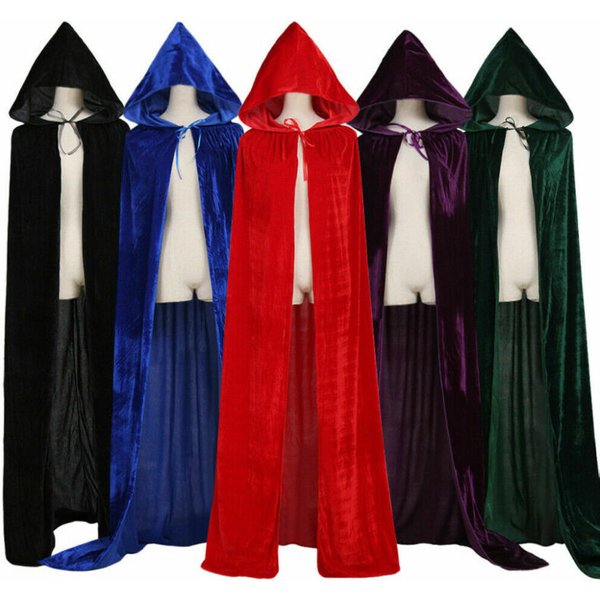 Adult Kids Halloween Pleuche Velvet Cloak Cape Hooded Medieval Costume Witch Wicca Vampire Halloween Cosplay Costume Cape