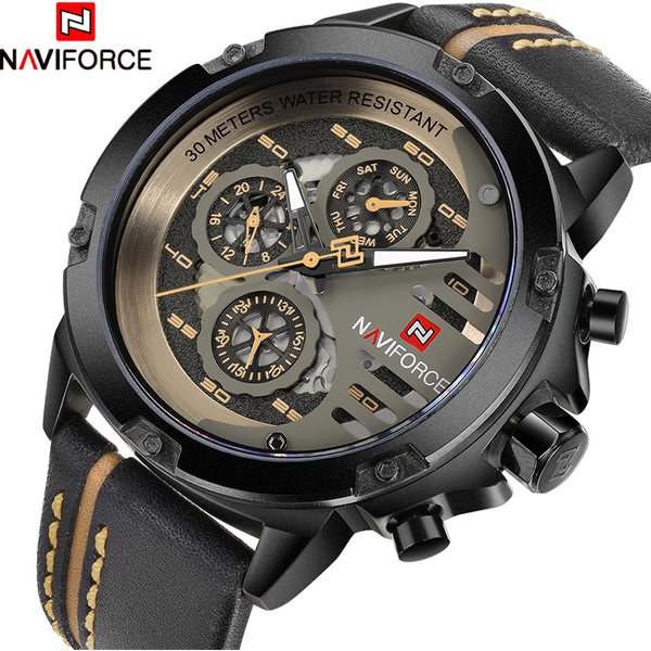 NAVIFORCE montre pour hommes haut de gamme de luxe étanche 24 heures Date montre à Quartz homme en cuir Sport montre-bracelet hommes étanche horloge