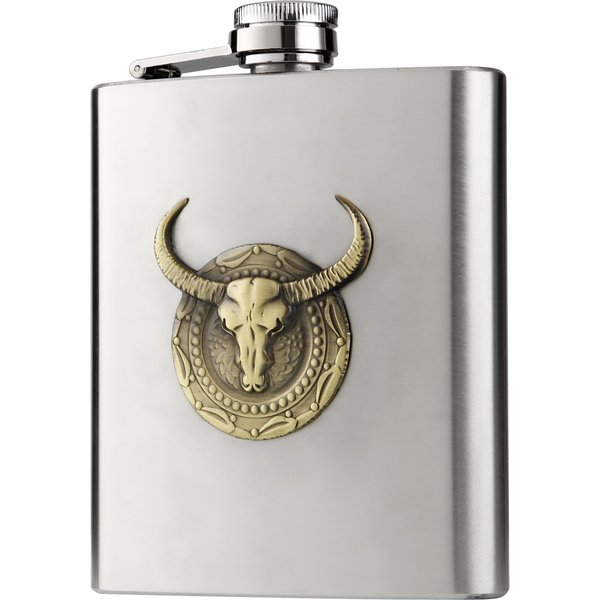 Gourde à liqueur portable en acier inoxydable de 6 oz avec motif Taurin, bouteille de voyage pour alcool