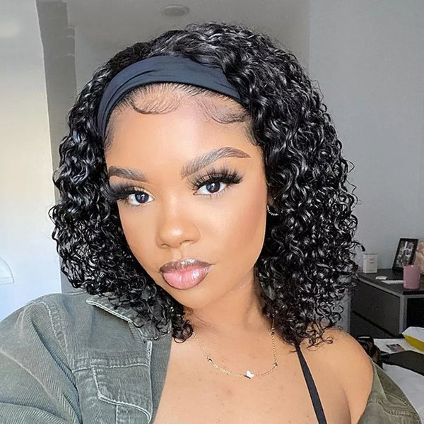 Perruque brésilienne crépue bouclée bandeau cheveux humains 8-30 pouces Remy crépus bouclés perruques de cheveux humains pour les femmes 180% densité pleine Machine perruque