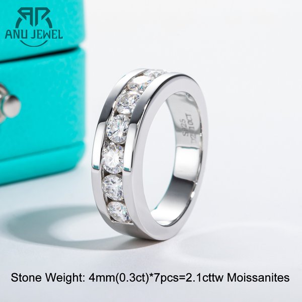 AnuJewel 4mm Moissanite Alliance 925 Sterling Silver Lab Créé Diamant Anneau Hommes Femmes Anneau Bijoux Personnalisés