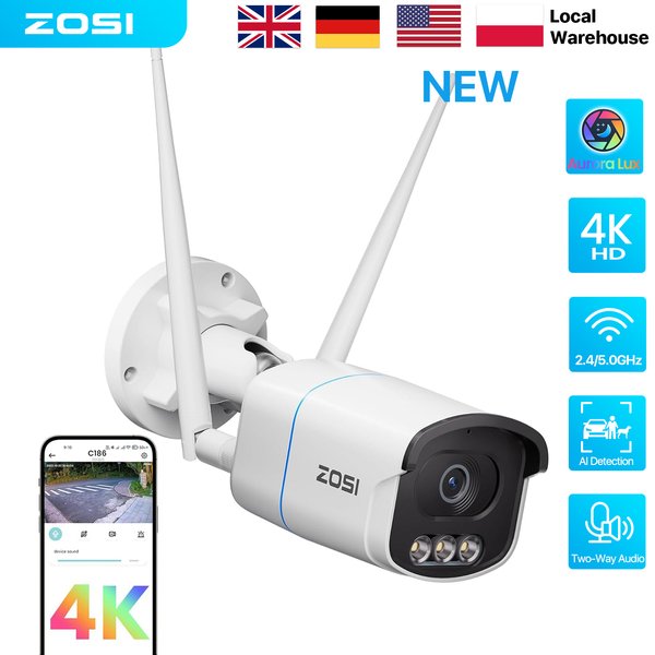 ZOSI 8MP/5MP Aurora Lux WiFi Sicherheit Kamera Echte Voll Farbe Nacht AI Erkennung Outdoor 4K/3K HD CCTV Video Überwachung Kamera