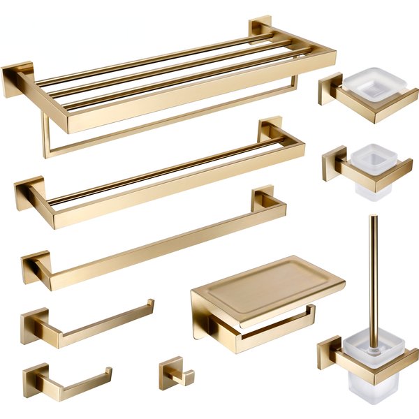 Luxury Gold Brushed Wall Mount Stainless Steel Clothe Hook Black Toilet Paper Holder Towel Bar Bathroom Decoration Accessories