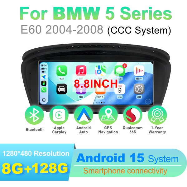 8,8 Zoll 8G 128G CCC 2004-2008 Touchscreen Wireless CarPlay Android Auto Auto-Multimedia-Display für BMW 3er E90 E91 E92 E93 5er E60 E61 E63 E64 GPS-Navigation