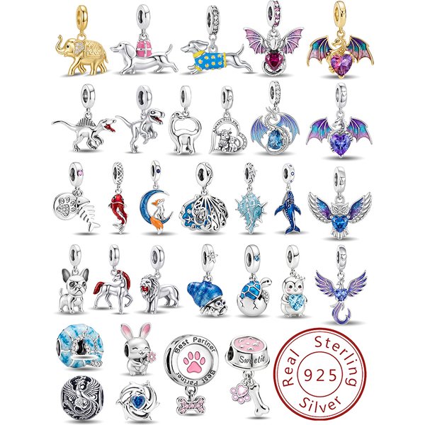 925 Sterling Silber Koi Löwe Pinguin Niedliche Tier-Serie Charm-Anhänger für Armbänder DIY Hochwertiger Damenschmuck