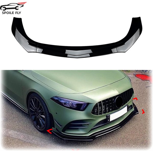 Dla Mercedes Dla Benz A CLASS W177 2019-2022 A180 A200 A35 AMG Samochodowy przedni zderzak Spoiler Błyszczący czarny lub wygląd włókna węglowego