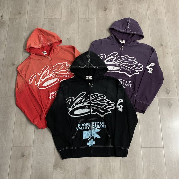 Sweat-shirt à capuche zippé en tissu éponge pour homme, style streetwear, avec broderie de lettres patchwork, effet usé et déchiré, coupe oversize
