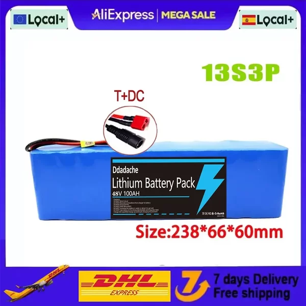 NEUER 48V 100Ah 2000W 13s3p 48V 18650 Li-Ion Akku für 54,6V Elektroroller mit BMS 54,6V Ladegerät und Ersatzakku