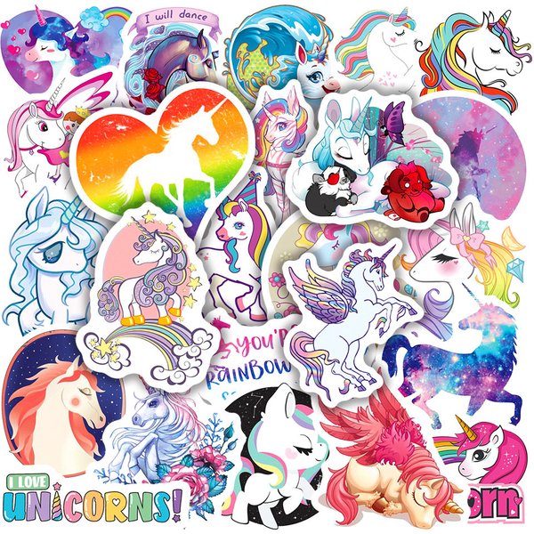 50/100 pièces esthétique Graffiti licorne autocollants cahier bagages coque de téléphone voiture dessin animé licorne autocollant décalcomanie pour enfants fille jouet