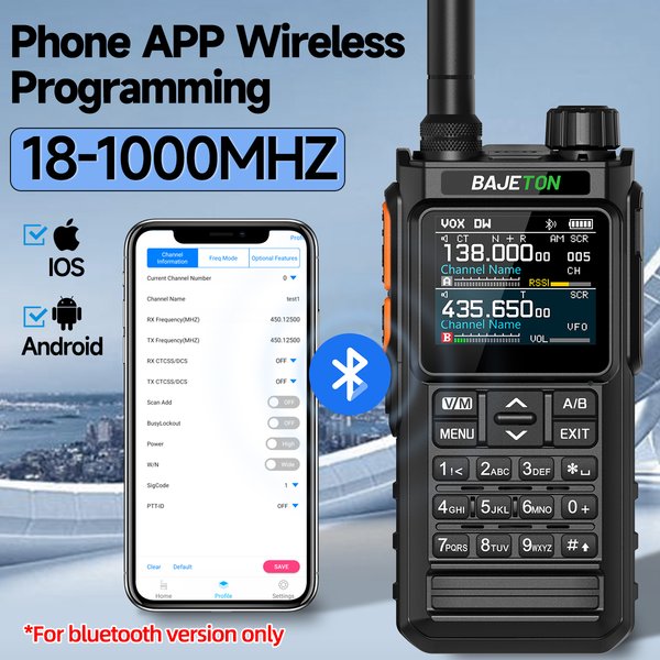 BAJETON BJ-7700 Walkie-Talkie Multiband Drahtloses Bluetooth-Telefon Programmierbares Rauschunterdrückungs-AM-FM-Amateurfunkgerät für Camping BT8200