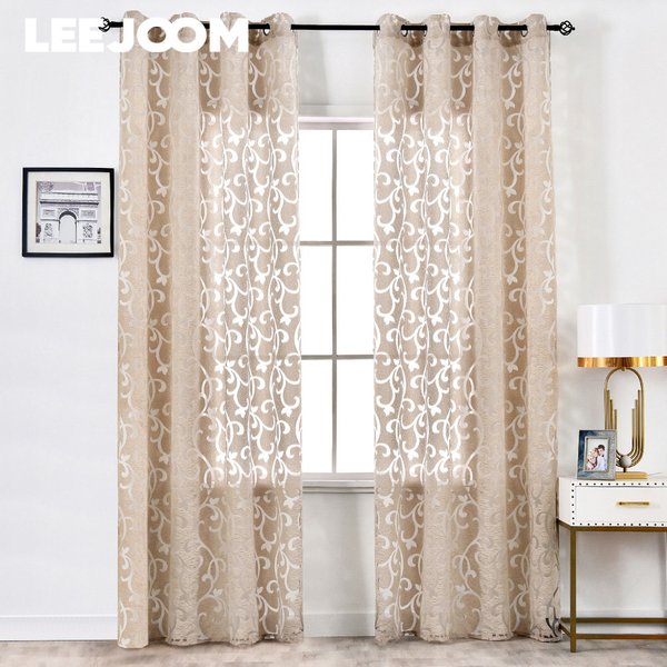 LEEJOOM Jacquard Curtain Floral Window Treatment for Living Room Home Decoration Light Luxury Grommet Top Curtain 1PC