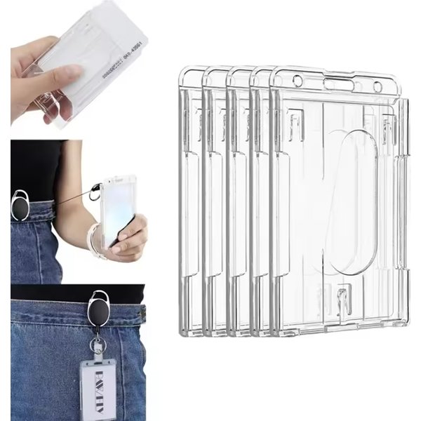 Porte-clés rétractable, bobine de Badge, étui pour permis de travail, double fente pour carte, protecteur d'étiquette d'identification, 1/5 pièces, nouveau