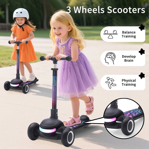 Höhenverstellbarer Kinder-Roller, mit einem Klick zusammenklappbar, sicherer Fußbremsmechanismus, rutschfestes, breites Trittbrett, verschleißfeste PU-Räder, leichter, tragbarer Roller für Jungen und