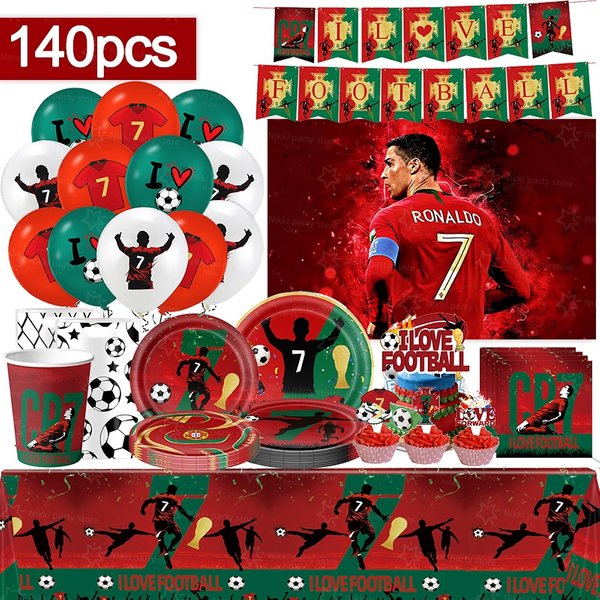 Nouvelle décoration d'anniversaire CR7, fournitures de fête de superstar du football, faveurs de fête de football, nappe, assiette, gobelet en papier, toile de fond