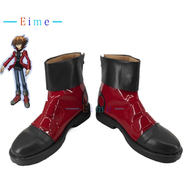 Jaden Yuki Cosplay Shoes Yuki Judai Cosplay Black Boots Halloween Carnival PU Leather Shoes Big Size Custom Made