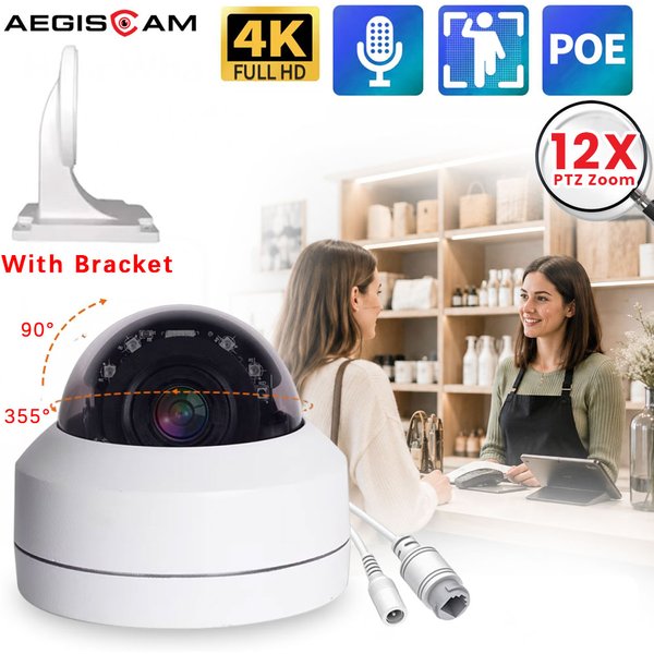 Intelligente 4K 8MP POE IP PTZ-Kamera mit 12-fachem optischem Zoom, Audioaufnahme, explosionsgeschütztem Metallgehäuse, IR 80m, inklusive kostenlosem Halterungs-Geschenk, Outdoor-Sicherheitsschutz,