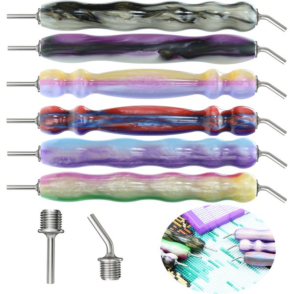 Ensemble de stylos en résine pour peinture au diamant, pointes de perceuse métalliques ultra-fines droites et angulaires, poignée ergonomique ondulée avec têtes en plastique transparent