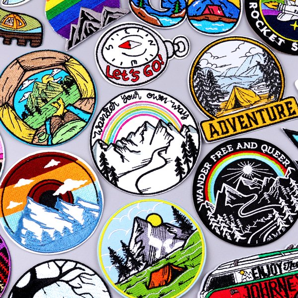 Patch de Camping/aventure à repasser pour vêtements, autocollant de randonnée en montagne, patchs brodés en plein air sur vêtements, couture, bricolage