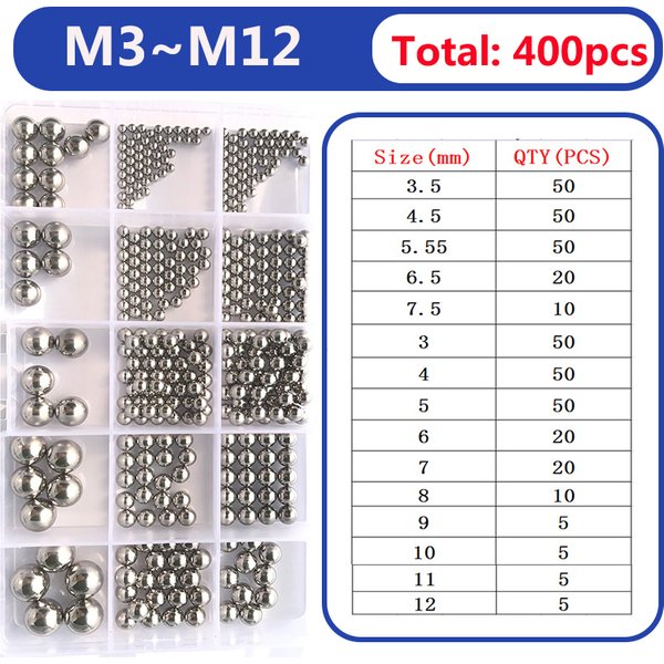 Jeu de billes de roulement 304, perles en acier inoxydable, roulements de haute précision, perles à rouleaux, boule solide et lisse pour roulements Dia 2mm ~ 12mm