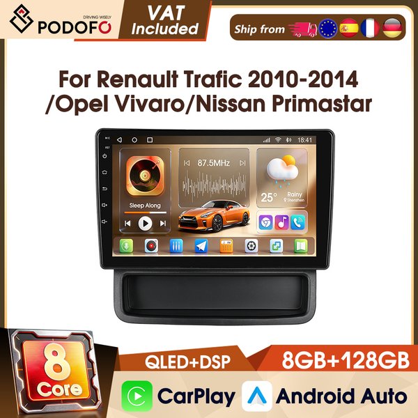 Podofo 8-Kern 8+128g 4G Autoradio für Renault Trafic 2010-2014/ Opel Vivaro/Nissan Primastar 10,1" Autoradio mit WLAN GPS DAB AM FM RDS