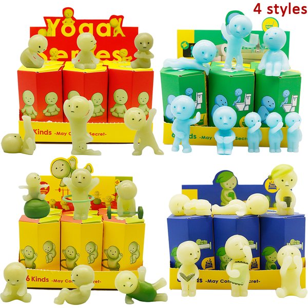 Série Smiski Yoga Fitness, poupée verte noctilucente, boîte mystère, figurines d'action, décoration, ornements de bureau, modèle, jouet, cadeau