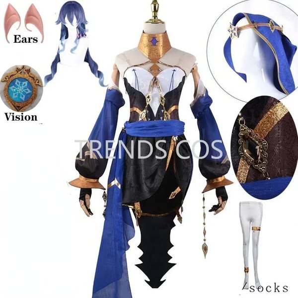 Layla Sumeru Cosplay Kostüm Layla Komplettset Kopfbedeckung Kleid Strümpfe Perücke Anime Cosplay Layla Kleid für Comic Con