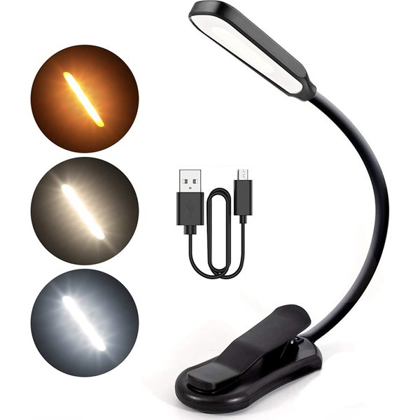 7 LED-Buchleuchte, wiederaufladbar, USB-Leseleuchte, 3 Stufen, warm, kühles Weiß, Tageslicht, tragbar, flexibel, einfach zu befestigen, Nachtleselampe