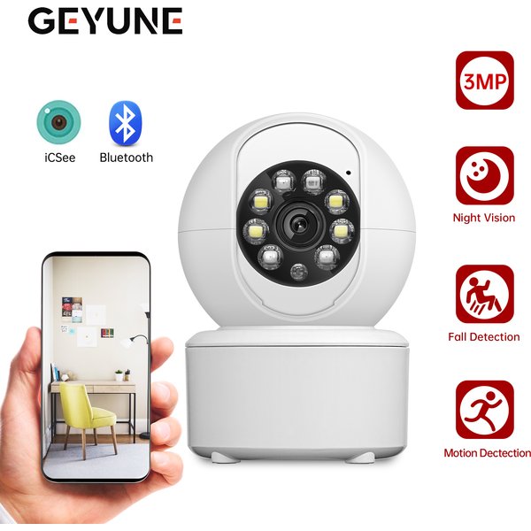 Caméra intelligente WIFI 3MP, Protection de sécurité, moniteur pour bébé, Mini caméra polychrome, Vision nocturne, suivi humain Ai, Audio bidirectionnel ICSEE