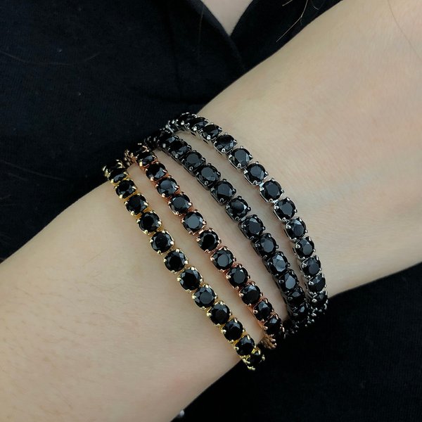 Bracelet de Tennis en cristal noir pour femmes, Steampunk réglable, chaîne de couleur argent sur la main, bijoux Hippie, cadeau pour amis, DZH051