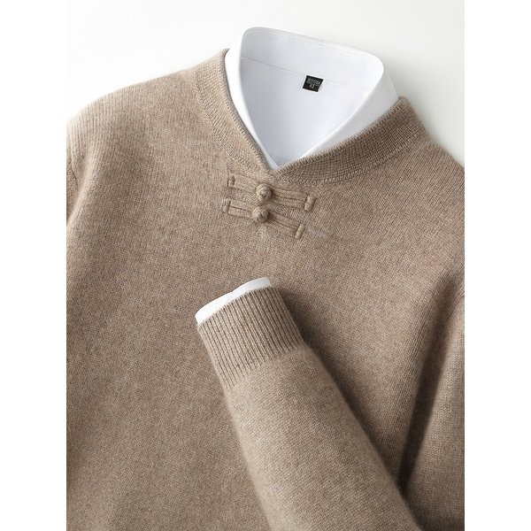 New Men 100% Merino Wool Sweater Long Sleeves Stand-up Collar Pullover Cashmere Soft Disk Buckle Clothing Warm Leisure Men's Top