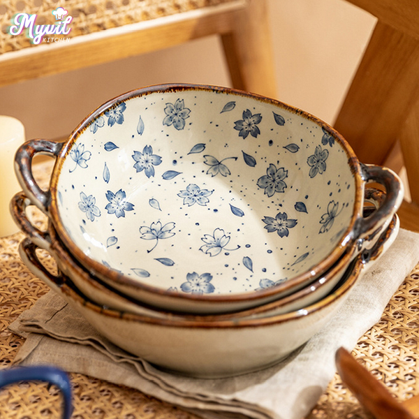 Bol à nouilles japonais de 7.5 pouces, bol à soupe en céramique avec poignée, bol à pâtes à salade, vaisselle de cuisine, four à micro-ondes, ustensiles de cuisson