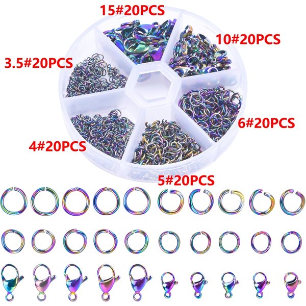 Ein Set Schmuck Befunde Regenbogen farbe 3/4/5/6mm offene Bieger inge Spalt ringe 10/15mm Hummer verschlüsse Haken Schmuck herstellung Lieferungen