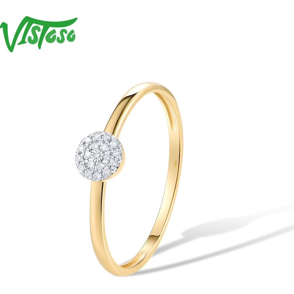 VISTOSO – bague ronde en or jaune pur 14K/9K pour femmes, avec diamants étincelants, bijoux fins tendance pour anniversaire