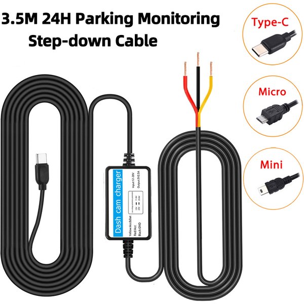 Kit de surveillance du stationnement pour voiture, 3.5M, 24H, enregistrement DVR, fil dur, pour Protection basse tension, Port Mini/Micro/type-c 12V-24V dans le chargeur 5V2.5A
